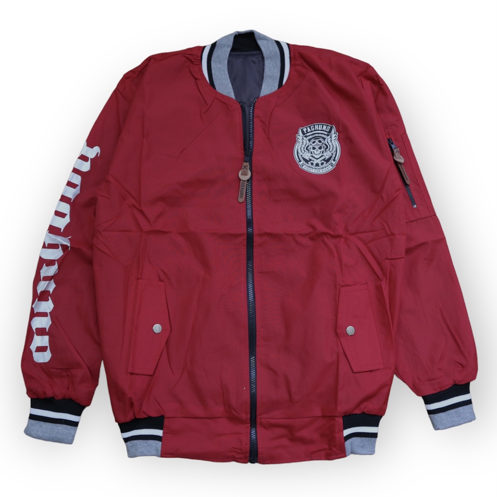 Jaket bomber parasut taslan bolak balik sablon varcity edision