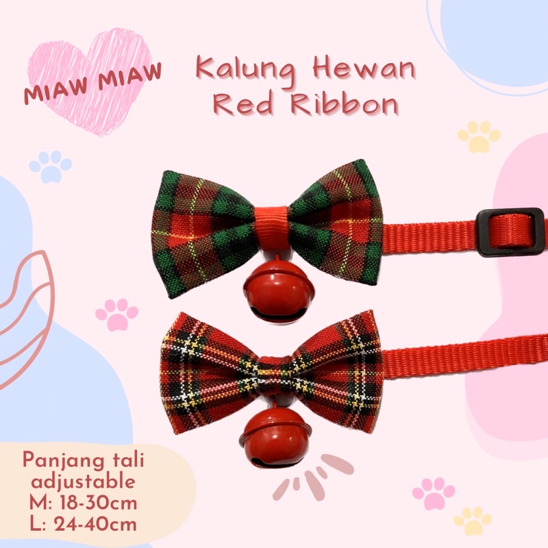 Kalung Kucing Kalung Anjing Pita Kotak Merah Hijau Lonceng by Miaw Miaw