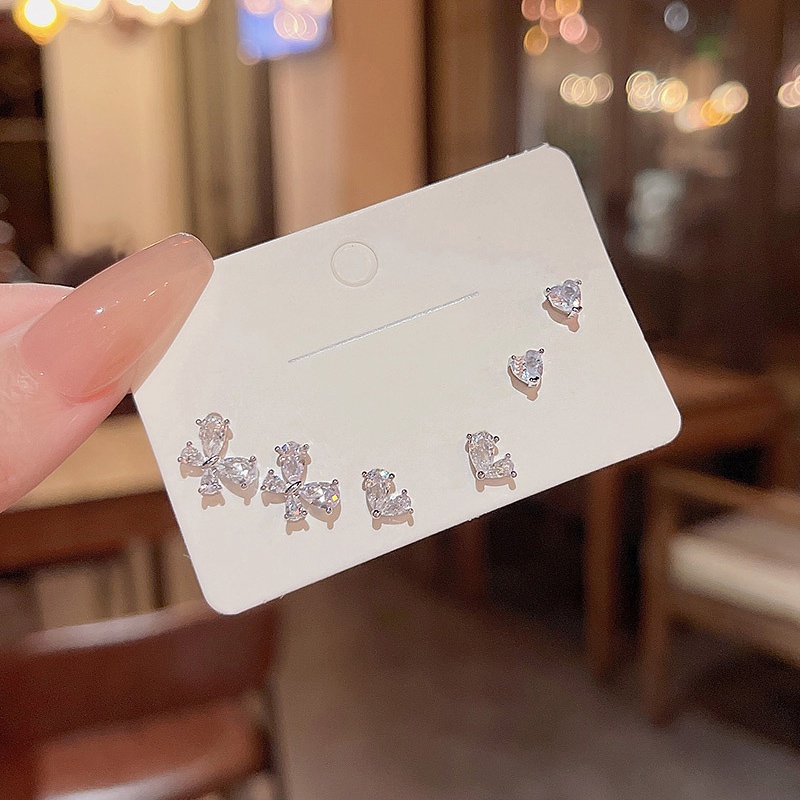 925jarum Perak Jarum Indah Zirkon Kupu-Kupu Anting Set Perempuan Mewah Wanita Perhiasan