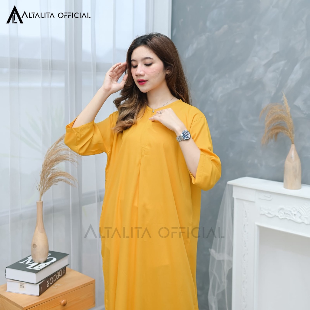 Altalita - Daster Busui Rayon Polos Semata Kaki Lengan Tangan Panjang 3/4 Terbaru Longdress Busui Daster Gamis Rayon Polos Jumbo LD 120 Homedress Rayon Polos Lengan Panjang Bahan Adem Halus Tebal Premium