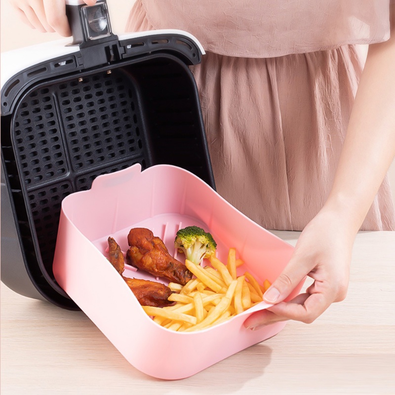 Square Food Grade Silicone Air Fryer Liner/Nampan Kue Ayam Pizza Goreng Reusable/ Keranjang Oven Barbekyu BBQ Dapur