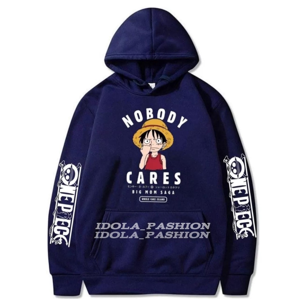 Jaket Hoodie One Piece Anak BIG NON SAGA - Jaket Sweater Hoodie One Piece Monkey D Luffy NOBODY CARES Hitam Premium Untuk Anak Usia 6- 9 Tahu Dan 10-15 Tahun Bahan Flece Tebal - Jaket Hoodie Anak One Piece D Luffy Kekinian Terlaris