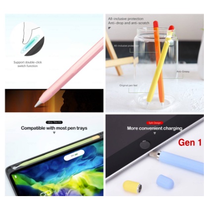 Apple Pencil Gen 1 2 Silicone Case Soft Dual Tone FREE TIP COVER