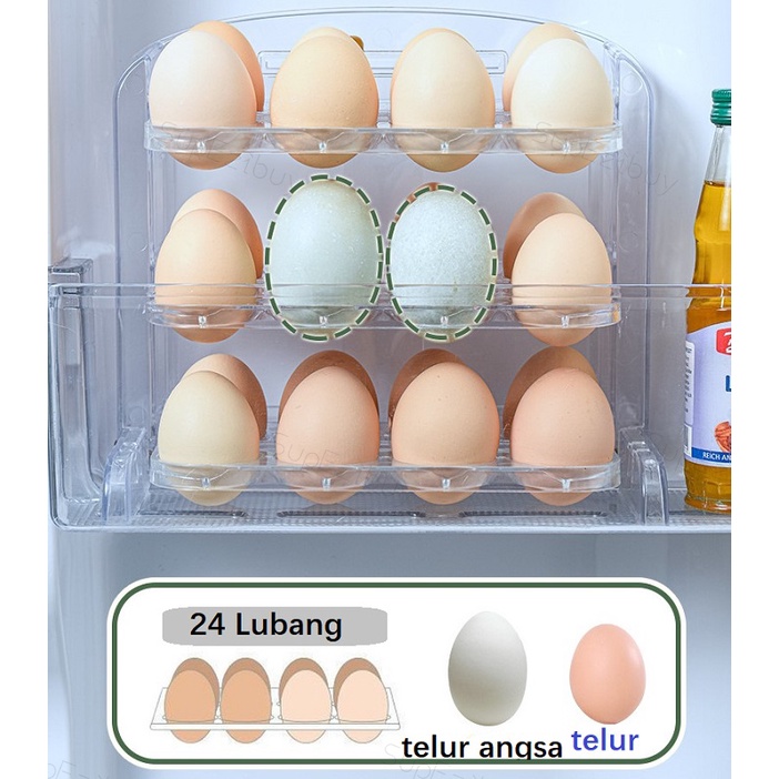 Rak Telur 3 Layers Egg Box/Kotak Penyimpanan Telur Rak Serbaguna 24 Lubang/3 Tier Egg Holder Egg Storage Box Organizer