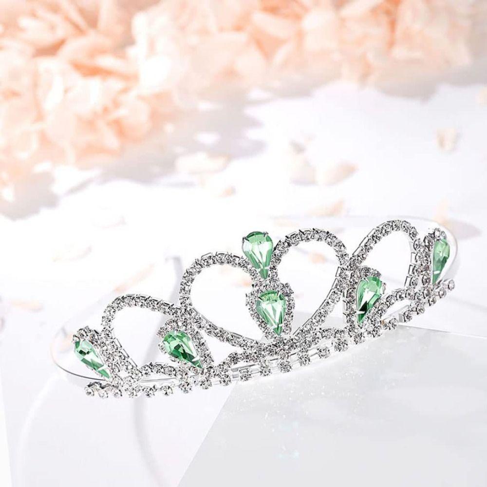 Needway Anak-Anak Bando Kristal Kreatif Warna-Warni Jantung Pernikahan Ratu Temperamen Vintage Berlian Imitasi Tiara
