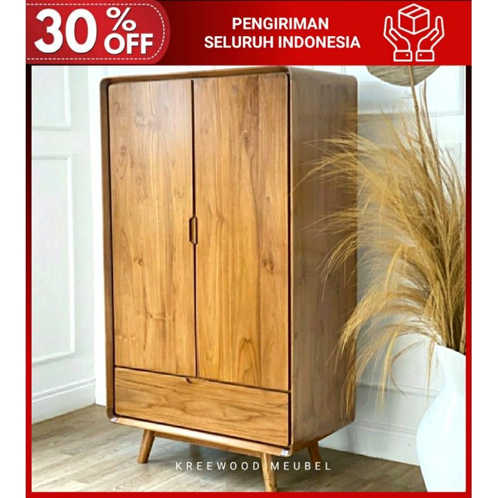 LEMARI MINIMALIS JATI 2 PINTU / LEMARI MINIMALIS KAYU JATI 2 PINTU / LEMARI JATI 2 PINTU SOLID MINIM