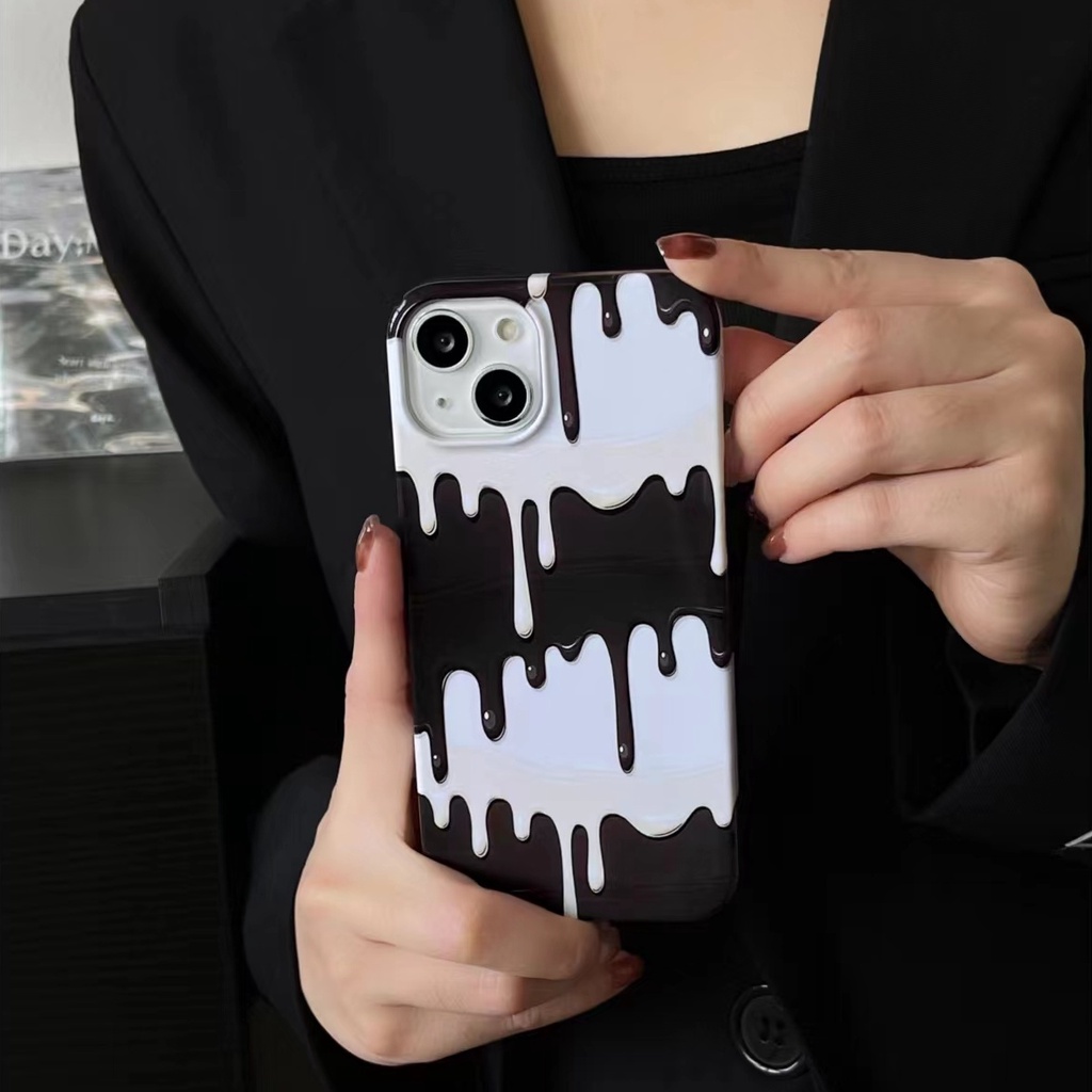 Ins Pola Hitam Putih Cocok Untuk Iphone14 14pro 14Plus 14prm Iphone13 13prm iPhone 11 7Plus 8Plus Xr XS 12 Pro Max Empat Sudut Casing Ponsel Tahan Guncangan