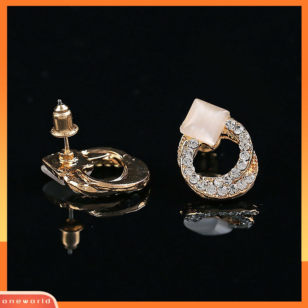 Fashion Anting Giwang Kristal Rhinestone Elegan Wanita Warna Emas 1 Pasang