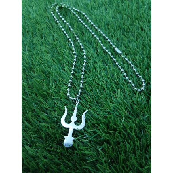 Kalung Trisula Besar - Kalung Monel Merica Biji Besar 4mm Anti Karat &amp; Bandulan Liontin Trisula Lambang Perguruan Silat Pagar Nusa