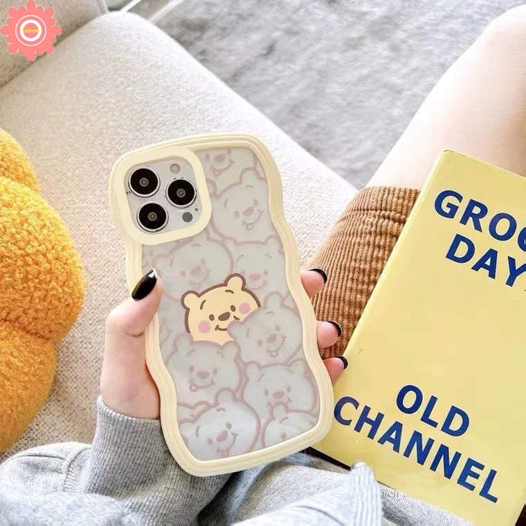 Compatible For iPhone 11 12 14 13 Pro Max 6 6s 8 7 Plus XR 14Plus X XS Max SE 2020 Cartoon Cute Winne the Pooh Transparent Wavy Edge Soft TPU Case