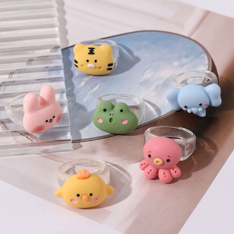 [Harga Grosir] Untuk Anak Gadis Anak Hewan Cincin Animal Zoo Meeting Fun Rings Square Acrylic Ring Indah Perhiasan Aksesoris Couple Ring Kartun Cincin Lucu Fashion