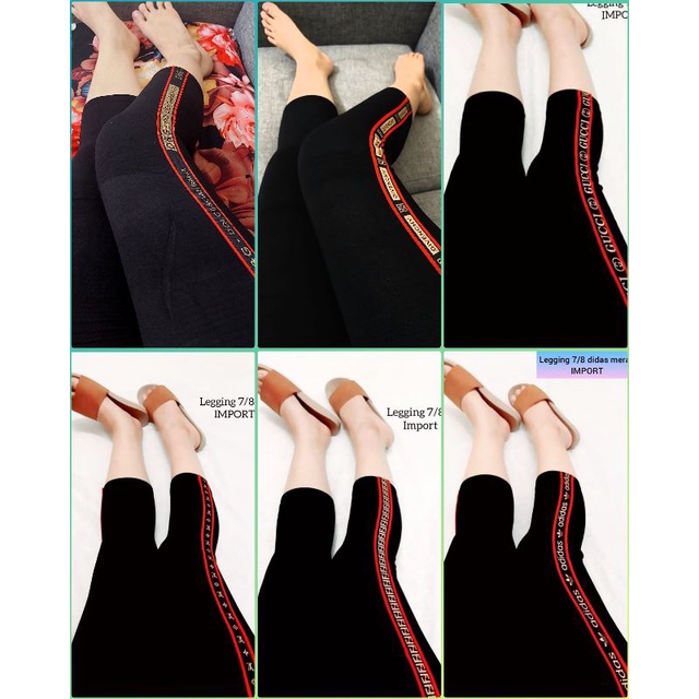 LEEGING IMPORT WANITA 7/8 LIST MERAH/LEGGING IMPORT MURAH