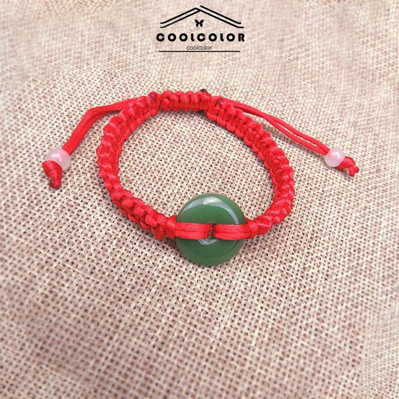 COD❤️Gelang Tangan Tali Merah Aksen Batu Giok Hetian Lucky Untuk Pasangan Pria Dan Wanita Hand Rope Adjustable- cl