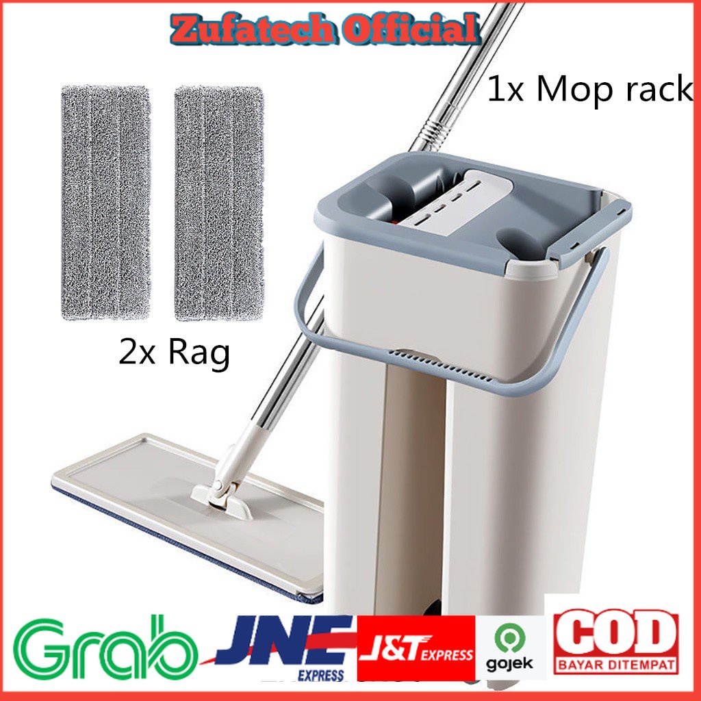 ISHOWTIENDA Alat Pel Set Automatic Magic Mop Flat Microfiber with Bucket - FMI60 - Gray