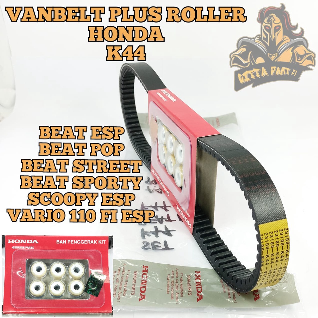 VANBELT V-BELT PLUS ROLLER HONDA K44 KUALITAS ASLI ORIGINAL HONDA AHM PRESISI ANTI SELIP ROLLER AWET DAN DIJAMIN MANTAP BEAT ESP BEAT POP BEAT STREET BEAT SPORTY SCCOPY ESP VARIO 110 FI ESP