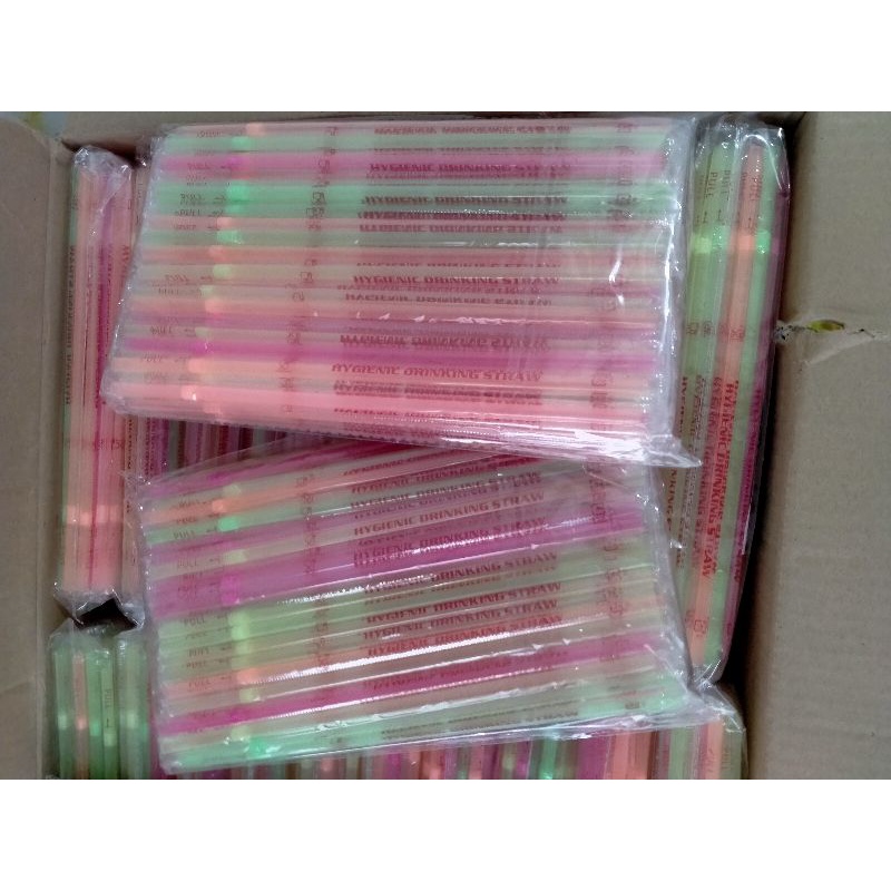 Sedotan steril bengkok bungkus Plastik warna warni / Higienis Neon 100