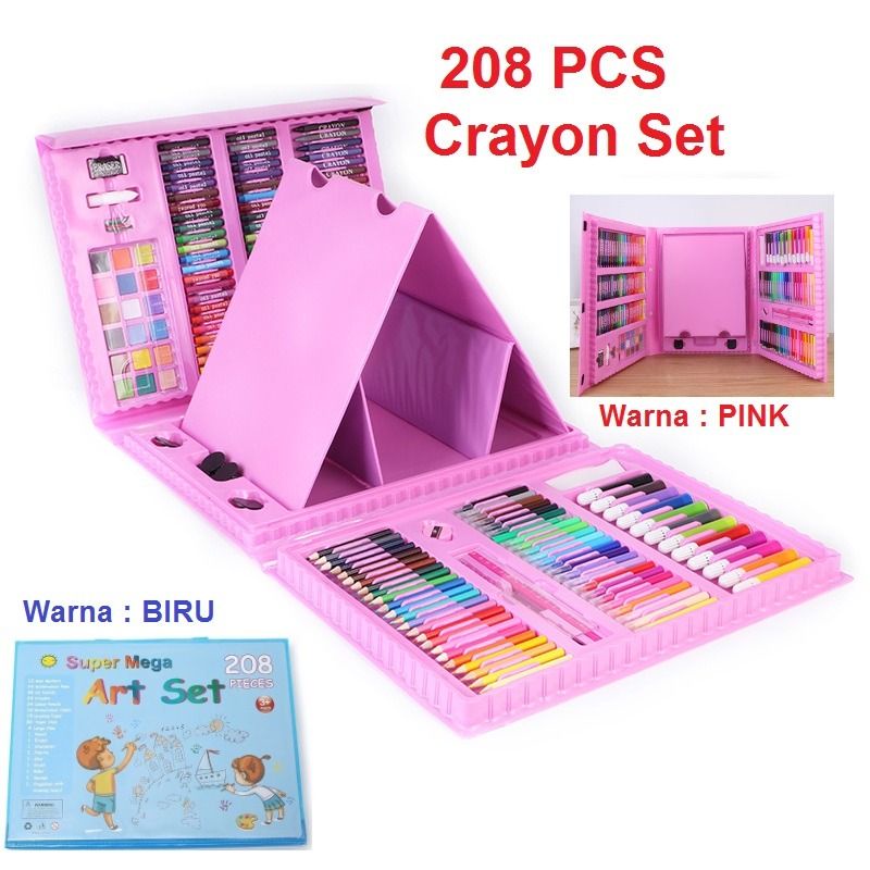 

Crayon anak pengasah 208pcs set alat menggambar melukis anak-anak crayon cat air