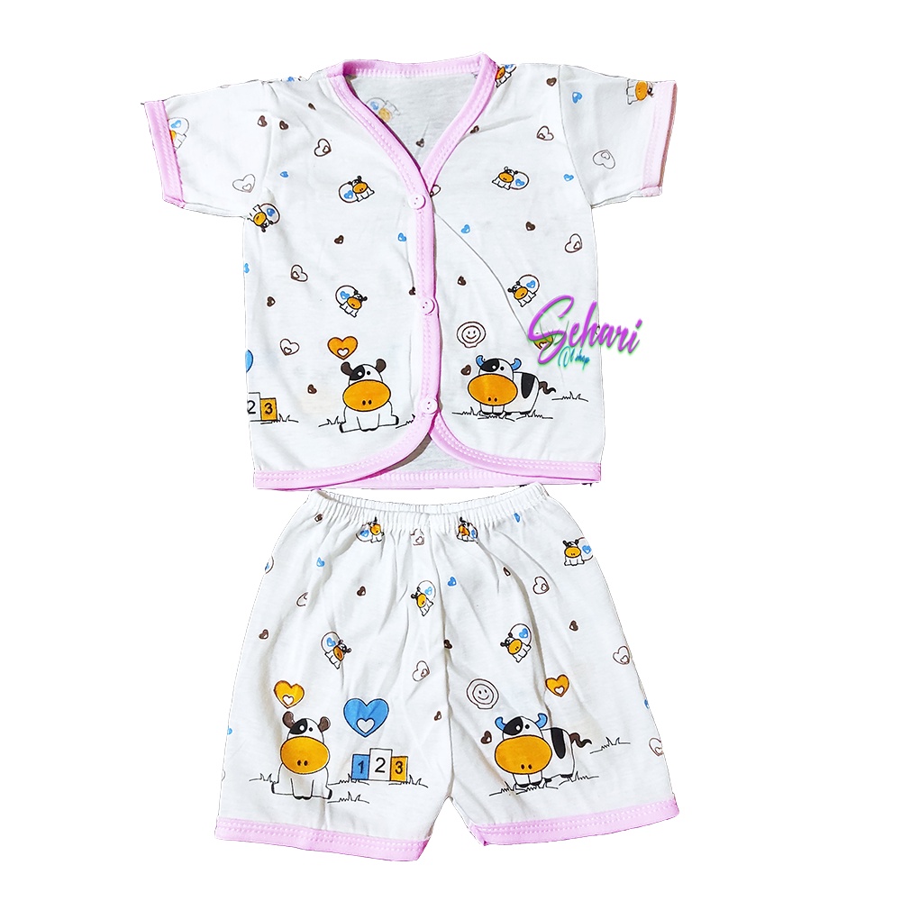 3 stel pakaian bayi pendek putih motif sapi