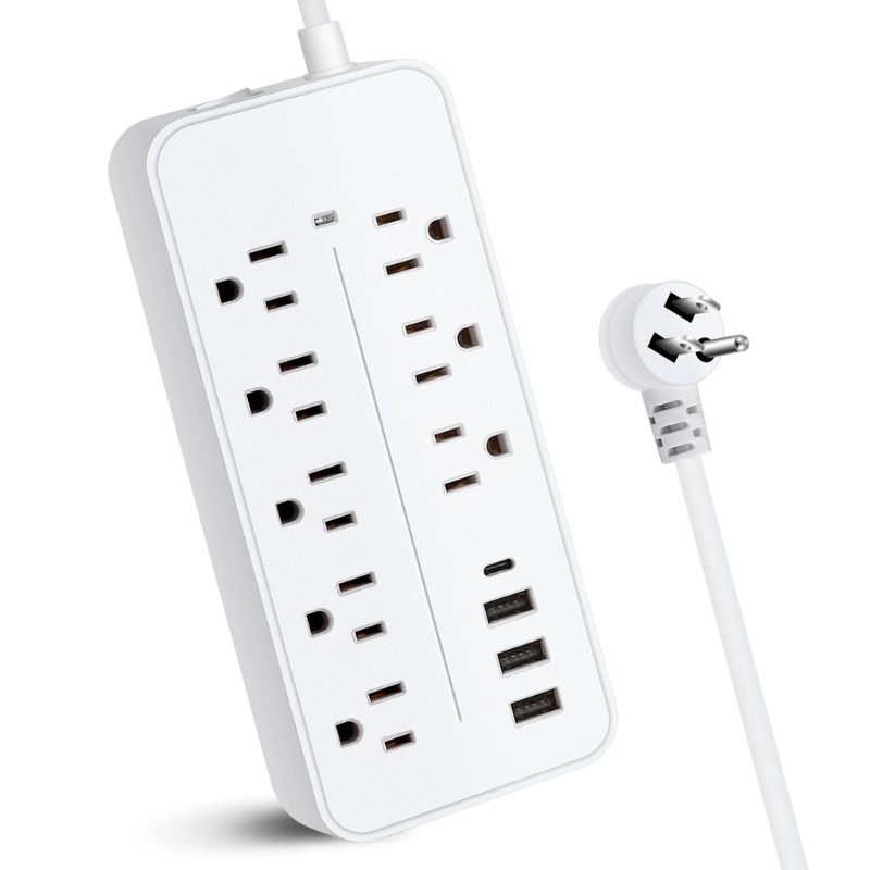 Zzz Power Strip Wall Outlet Surge Protector Stop Kontak 8xAC 3x Port USB &amp; Port Tipe-C