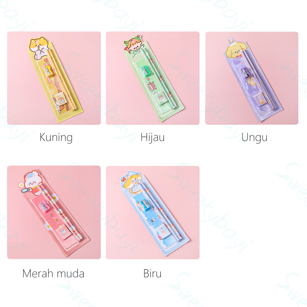 Sweetybayi 5in1 Alat tulis pensil set Alat tulis sekolah lengkap Stationery set