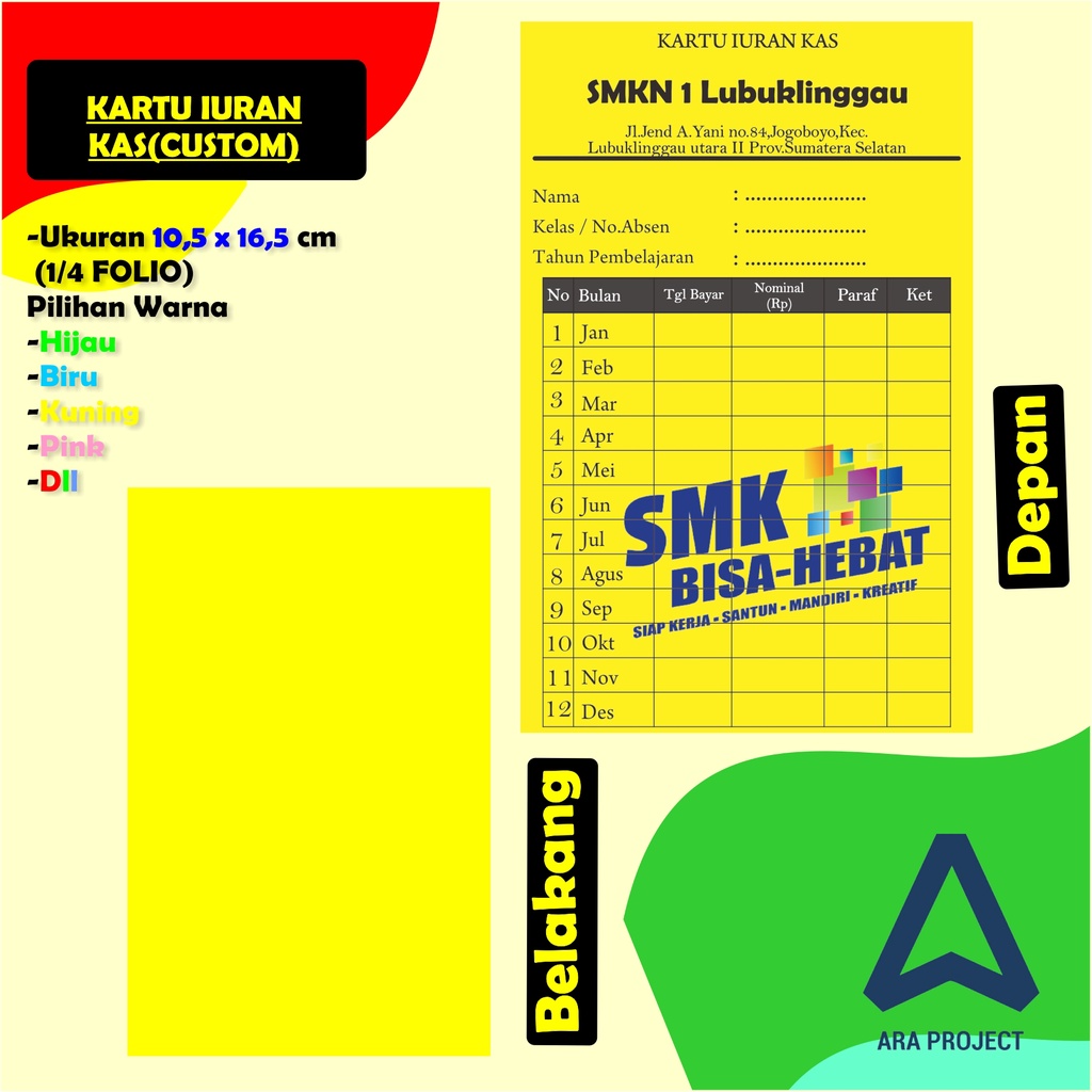 

KARTU IURAN CUSTOM/WATERMARK/SPP/INFAQ/SYAHRIYAH/IURAN BULAN/IURAN