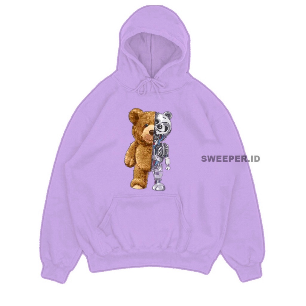 SWEATER HOODIE MOTIF BEARROBOTIC PRIA &amp; WANITA BAHAN FLEECE