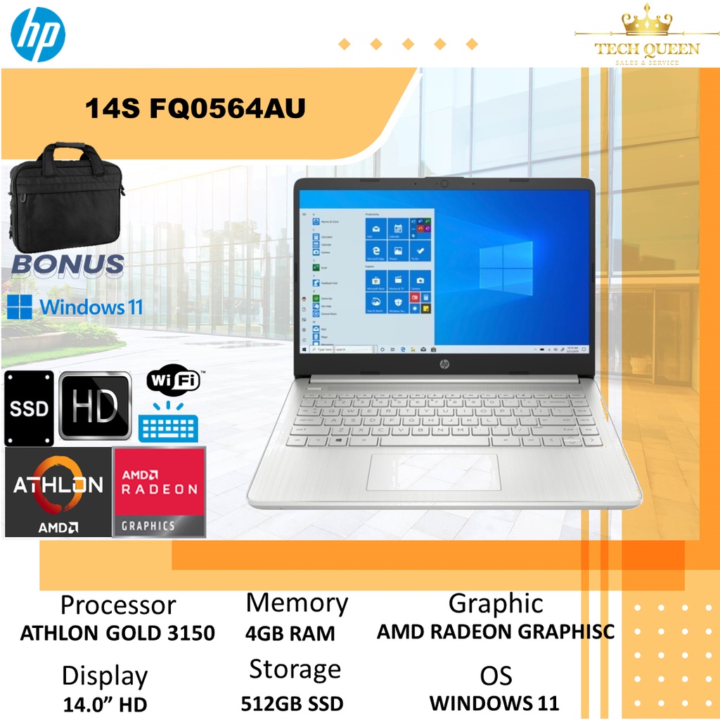 Laptop Hp 14S FQ0564AU Athlon Gold 3150 4GB 512SSD VEGA3 W11+OHS 14.0 Inchi