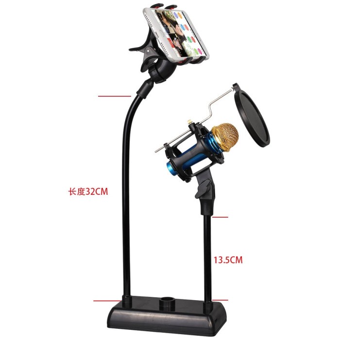 Ftg Podcast Flexible Stand Microphone Lazypod Smartphone Holder Mic Pop