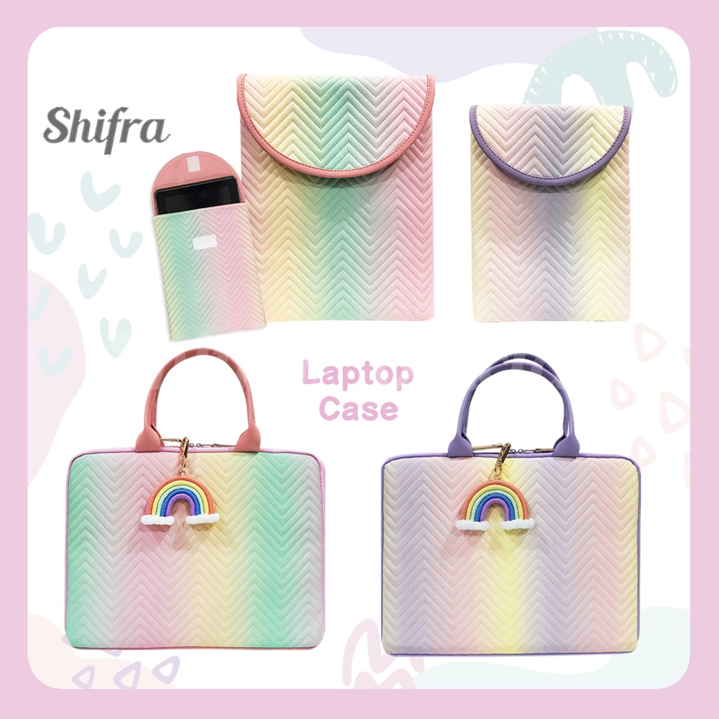 Shifra Tas Laptop Sleeve Pink Purple Rainbow Pelangi 10 - 12 inch