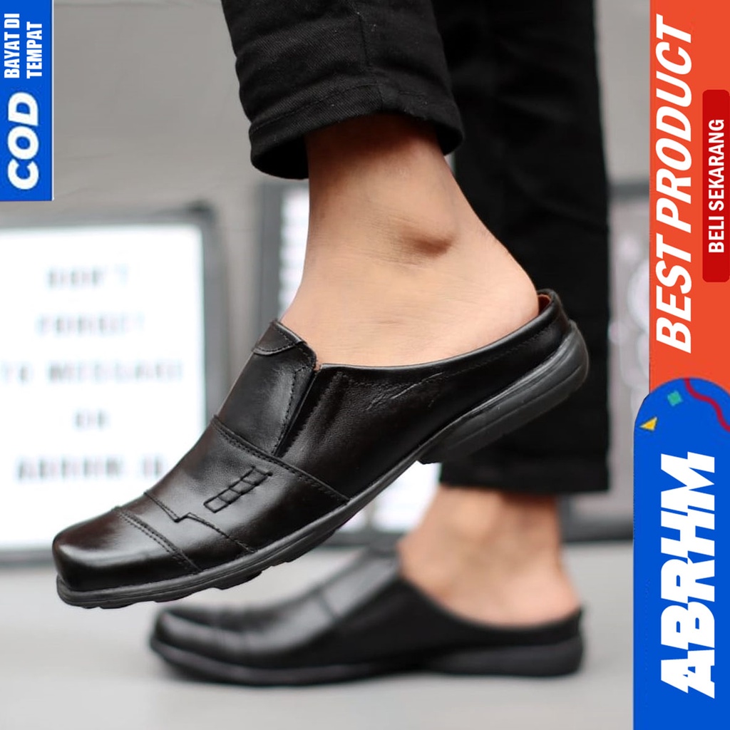 Sepatu Sandal Casual Kulit Asli Bustong Tutong Sendal Slop Pria Original Abrhm Apollo