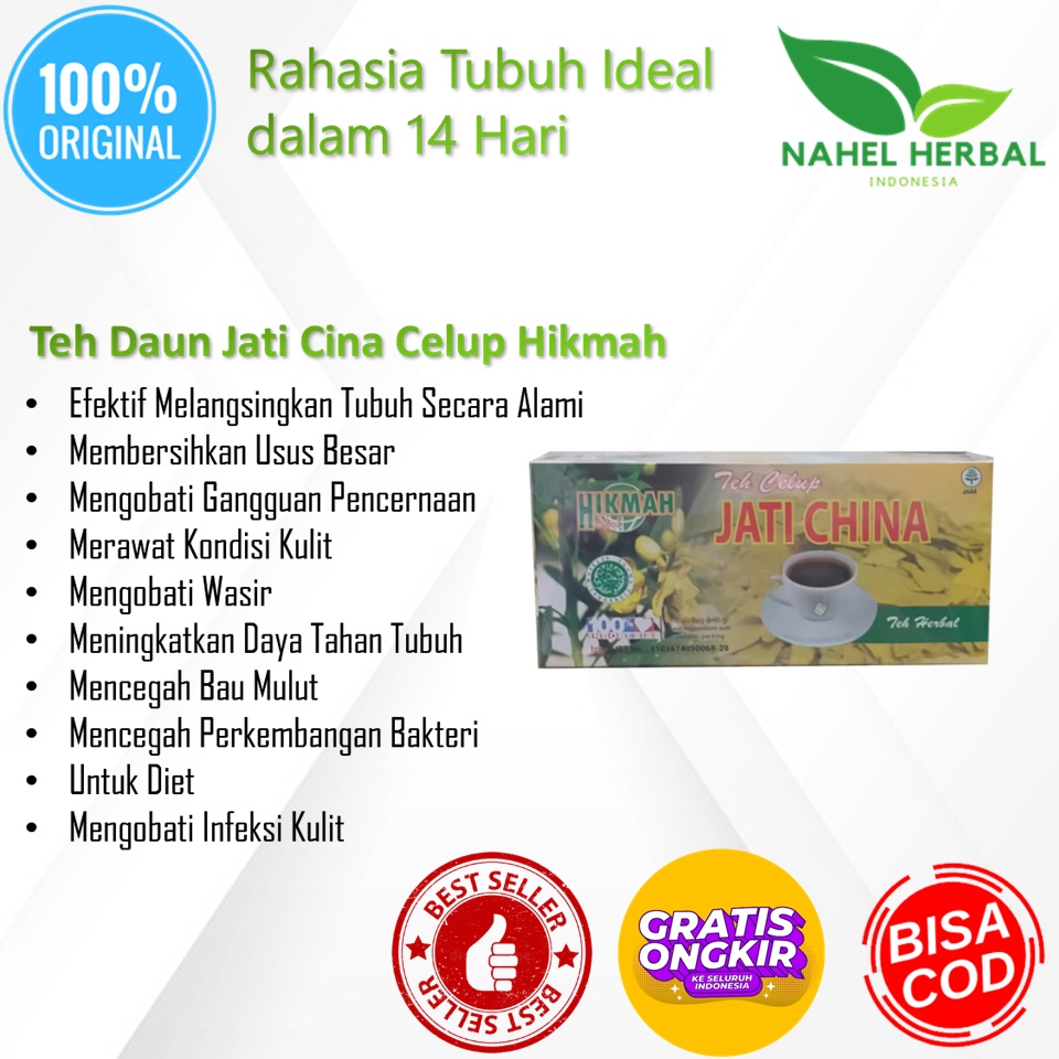 Cod Asli Alami Teh Celup Pelangsing Daun Jati Cina Hikmah Original 100% Bpom - Obat Diet Slim Herbal