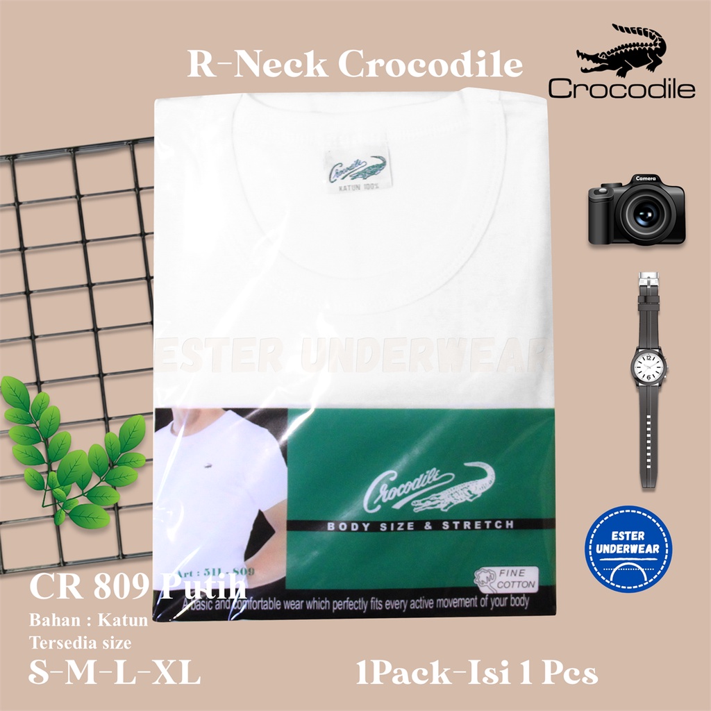 Oblong Pria O-Neck CROCODILE CR 809 PUTIH ISI 1Pcs