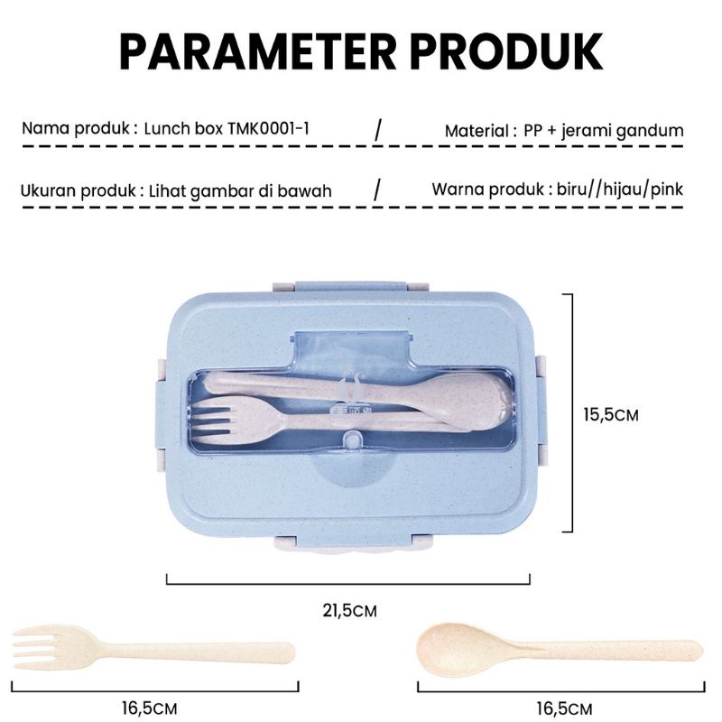 Tempat Kotak Bekal Makan 3 Sekat Lunch Box Jerami Gandum (FREE SENDOK+SUMPIT)