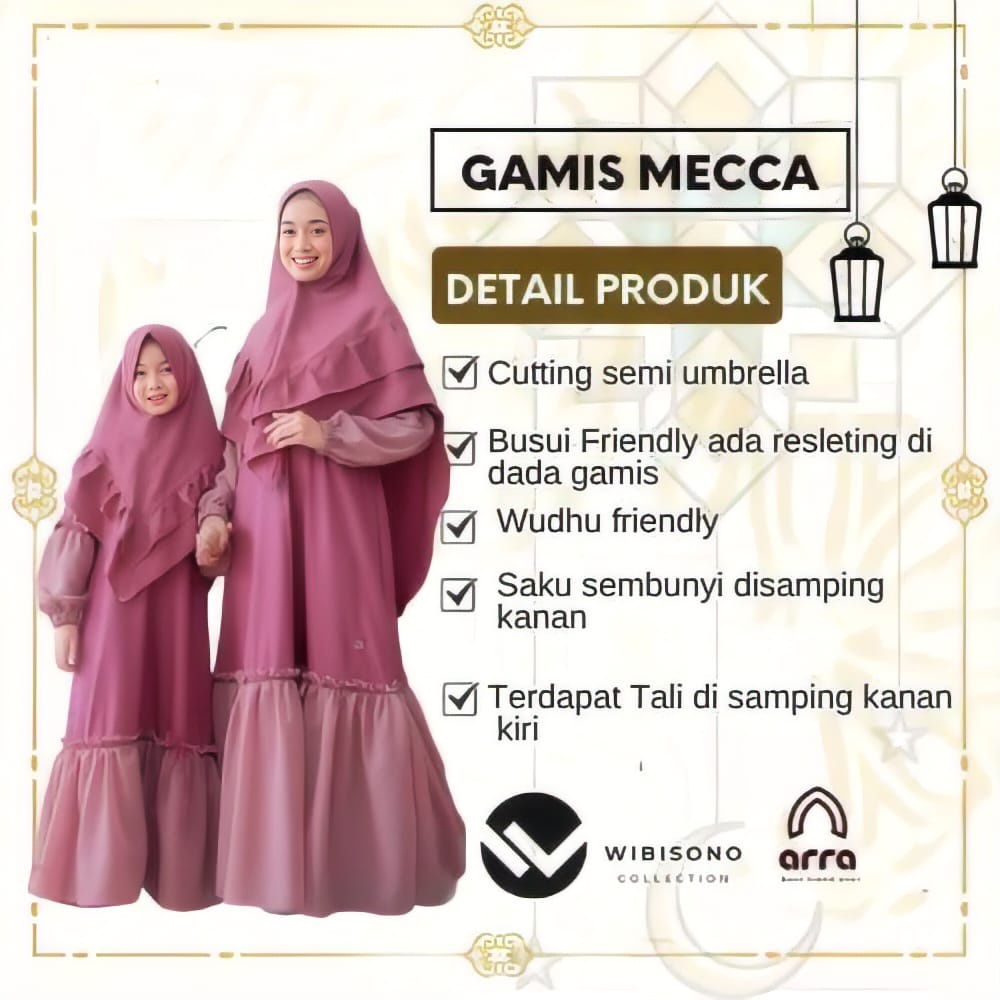 Sarimbit Keluarga Arra Baju Koko Gamis Ayah Ibu Anak W29 WARNA MECCA MAUVE ORIGINAL BRAND ARRA Premium Baju Couple Lebaran Keluarga Muslim 2