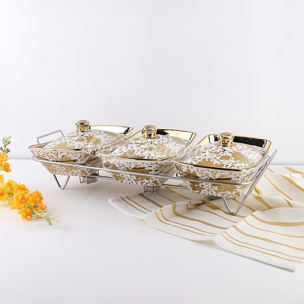 Kaserol Set / Wadah Saji / Prasmanan Keramik Capodimonte GOLD 3 pcs