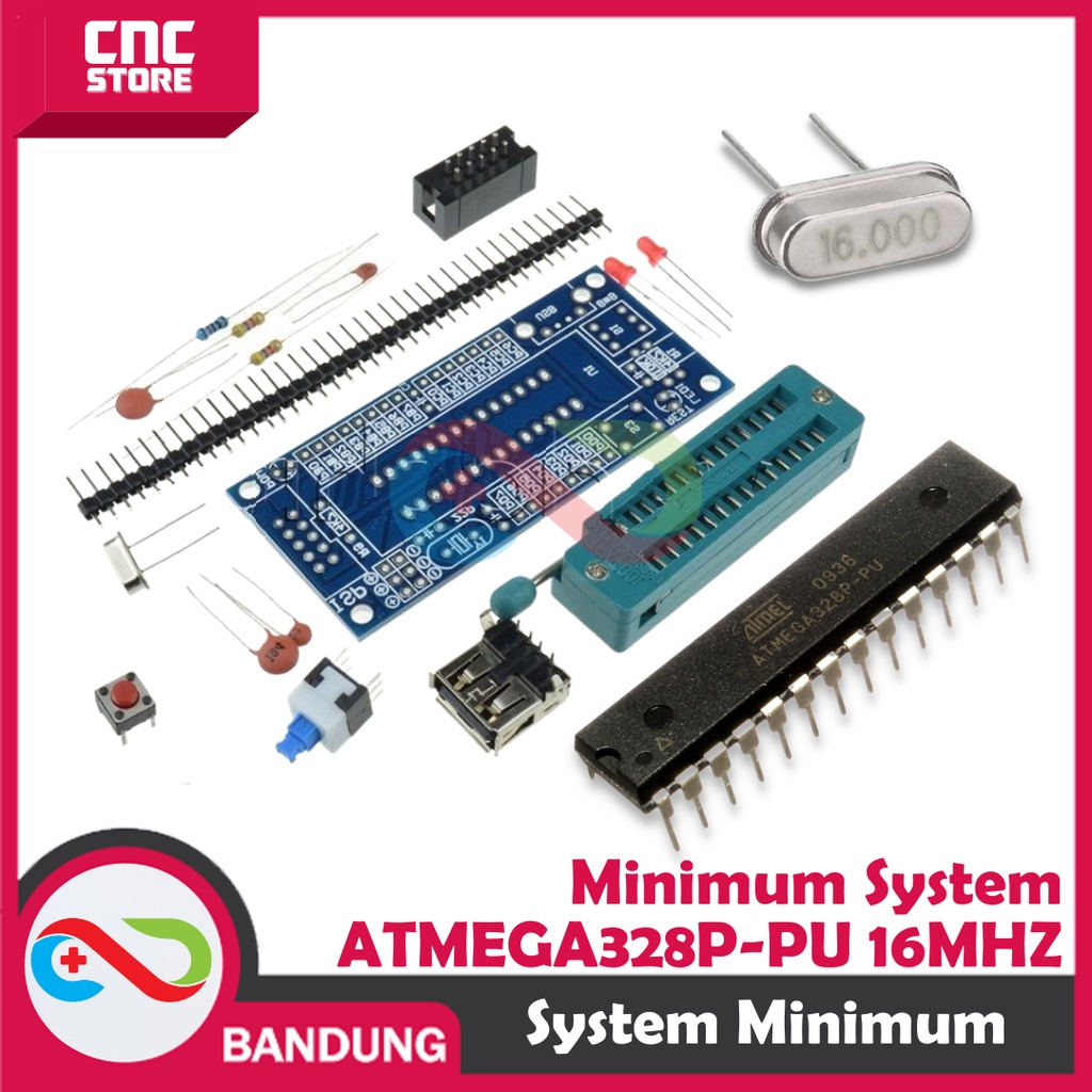 PAKET LENGKAP SISMIN MINSYS MINIMUM SYSTEM ATMEGA328P-PU 16MHZ AVR