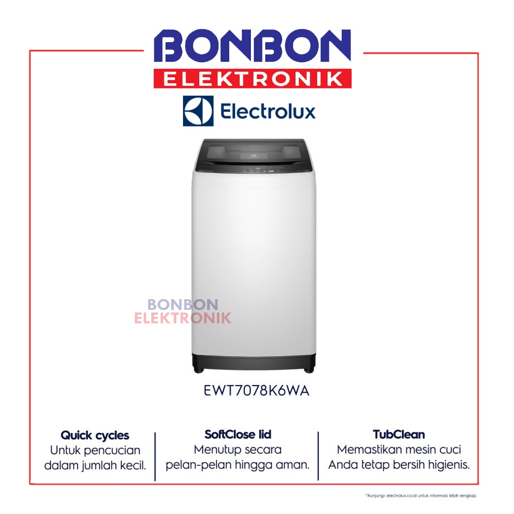 Electrolux Mesin Cuci Top Loading 7 kg EWT7078K6WA / EWT 7078K6WA