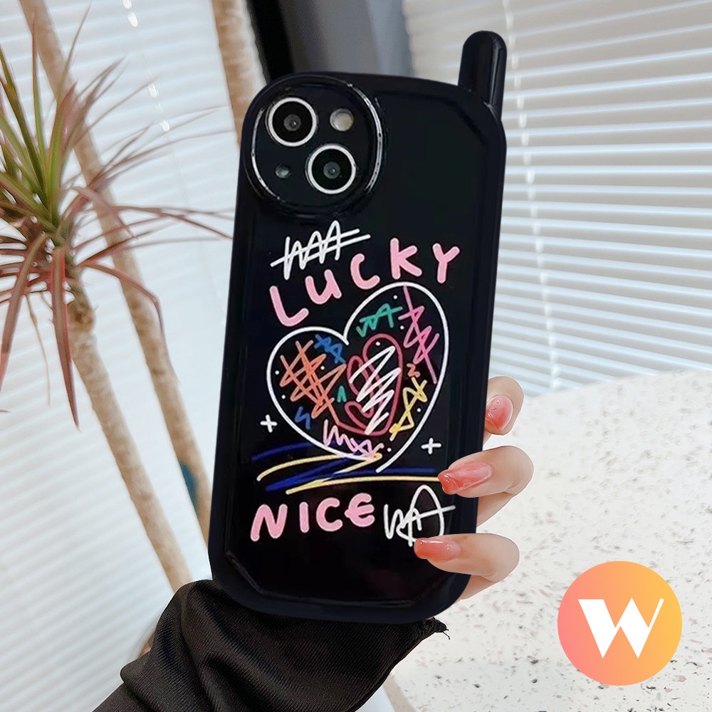 IPHONE Trendy Merek Glossy Air Cushion Vintage Case Kompatibel Untuk Iphone11 13 14 12 Pro Max 7Plus XR 8Plus X XS Max7 8 SE 2020 Art Line Graffiti Retro Bentuk Ponsel Seluler Soft Cover