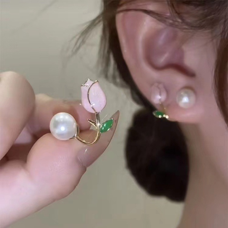Musim Panas Segar Bunga Pink Anting Pejantan Dikontrak Mode Elegan Mutiara Halus Tren Wanita Anting-Anting