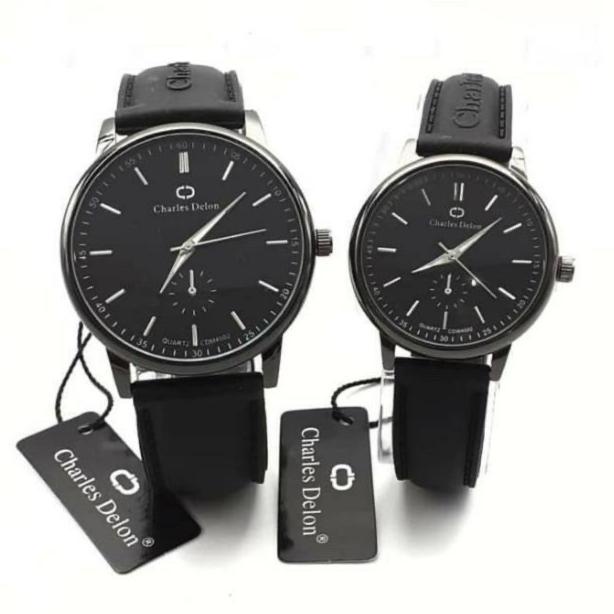 (B-J5J)(✉) jam tangan charles delon couple ORiginal anti air sudah sepasang berkualitas