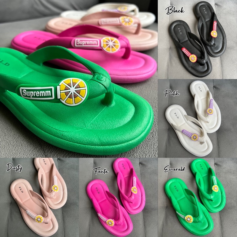 (Size 36-40) SANDAL JEPIT IMPORT KARET motif Lemon lucu