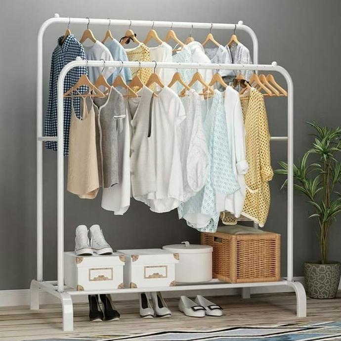 Rak besi dua baris Standing hanger double row gantungan baju gamis paling dicari