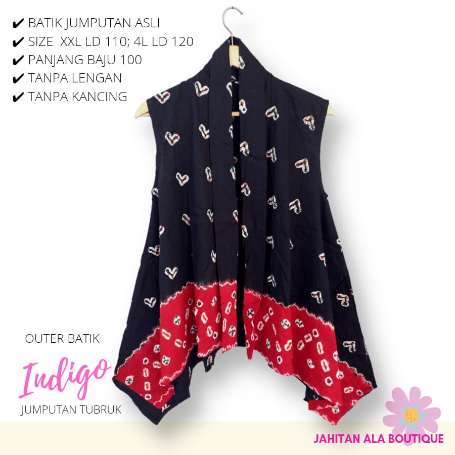 Outer Indigo Jumputan Tubruk - Outer Batik Vest Tanpa Lengan Jumbo