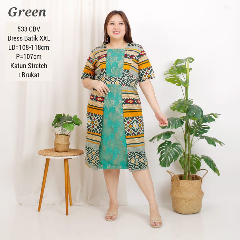 BIGSIZE DRESS KIMIKO BATIK XXL JUMBO TERUSAN KERJA KANTOR WANITA 533 FASHION CEWEK MURAH