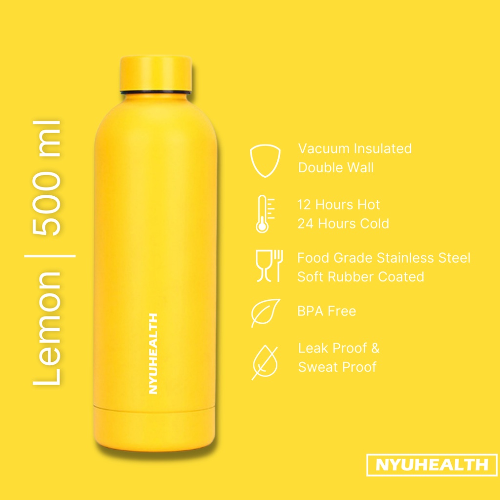 Nyuhealth Botol Minum Tumbler Stainless Steel Vacuum Flask Warna Lemon 500Ml