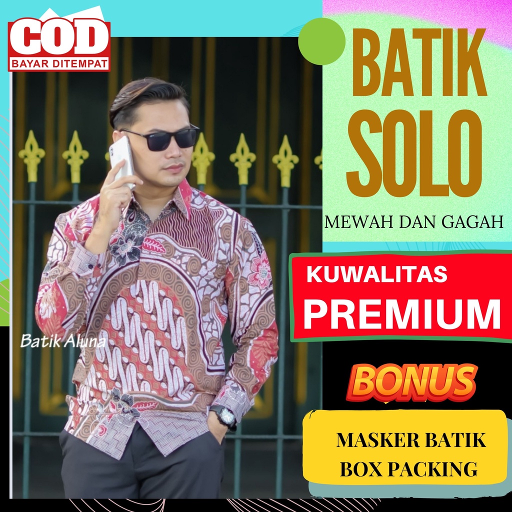 Atasan Kemeja Baju Batik Aluna Pria Lengan Panjang Premium Furing Reguler Fit Baju Cowok Moderen Ori