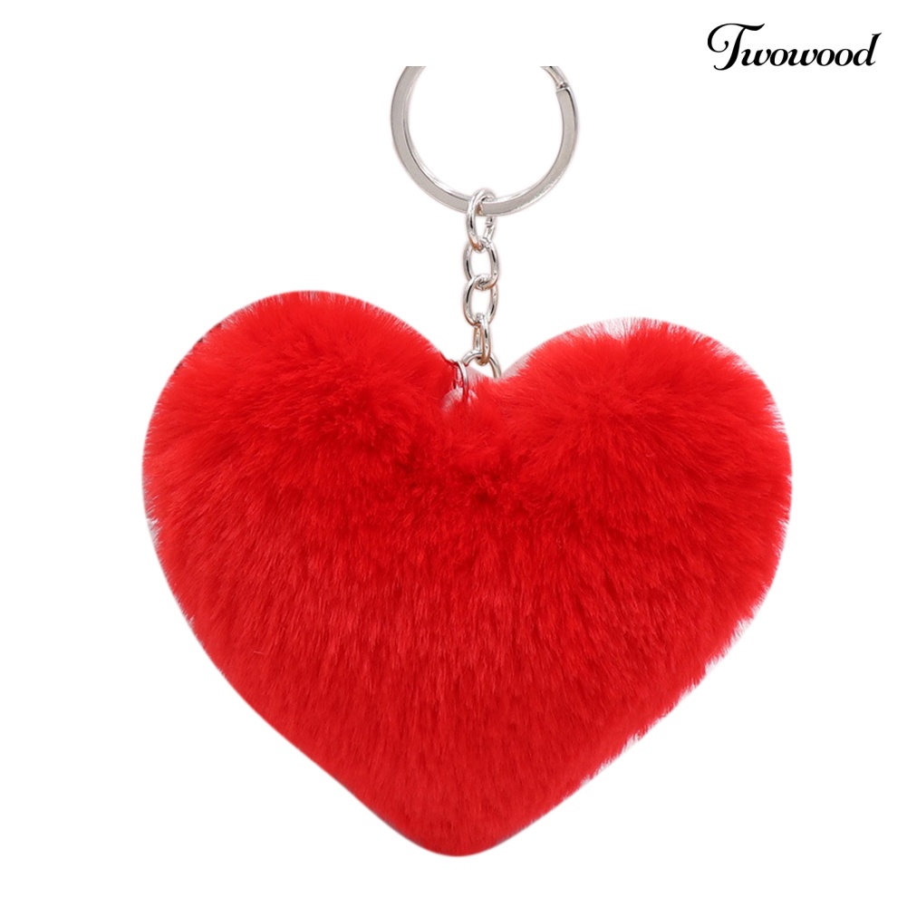 Twowood Fluffy Love Heart Keychain Key Ring Liontin Handbag Tas Dompet Bulu Imitasi Dekorasi