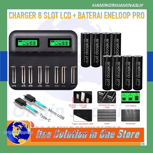 Charger 8 Slot LCD + Eneloop Pro AA/AAA Fast Cahrger