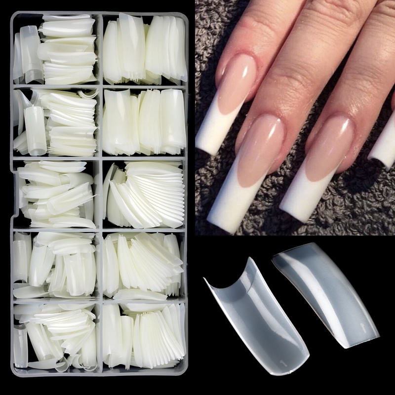 Born PRETTY Fake Nails Full Coverage Square Keranda Jenazah Transparan Natural Setengah Penutup Kuku Palsu Tips 500Pcs /Box