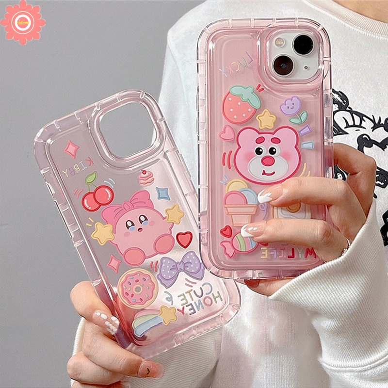 Casing Airbag Shockproof Kompatibel Untuk iPhone 7plus 11 14 13 12 Pro MAX XR 78 6 6S Plus X XS MAX Beruang Strawberry Lucu Kirby Cherry Candy Kartun Stiker Lembut TPU Phone Cover